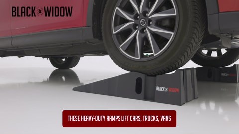 Black Widow 13in W Stackable Plastic Car Service Ramps – 16,000 lb. Capacity per Pair, Lightweight High-Impact Grid Design, 6.25in Lift Height, Built-in Handles