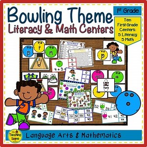 First Grade Bowling Themed Literacy & Math Centers & Activities