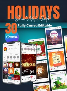 Holiday Social Media Post Templates | Canva Editable (digital Download) - Etsy
