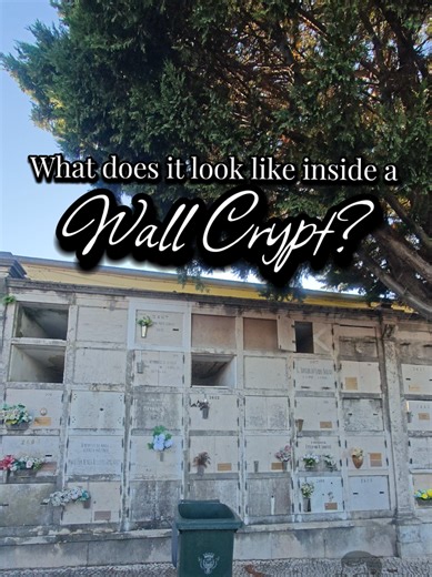 Wall crypts are a way to save spaces in cemeteries. These are in one of the oldest cemeteries in Portugal, but wall crypts are used in many other countries including the US.