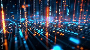 Concept of stock market and fintech forex concept. Blurry blue digital charts over dark blue background. Futuristic financial interface. Video