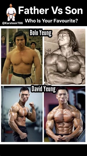 This image features the legendary martial arts actor Bolo Yeung (born Yang Sze) and his son, David Yeung. Both father and son have built notable legacies in bodybuilding, martial arts, and cinema. Bolo Yeung (Father) Known as "The Chinese Hercules," Bolo Yeung is an icon of martial arts cinema. Bodybuilding: He held the "Mr. Hong Kong" bodybuilding title for ten consecutive years (1967–1976). Film Career: He achieved international fame for his villainous roles, most notably as Bolo in Enter the 