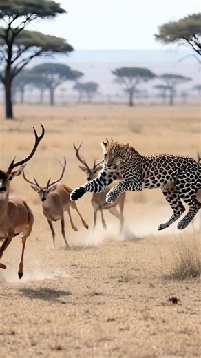Wild Chase in the Savannah! Leopard vs. Deer #leopard #deer #wildanimals