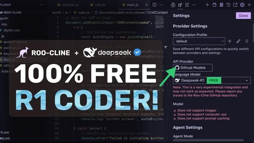 RooCode + 免费GitHub Deepseek R1 API：这是使用Deepseek R1的超棒免费AI编程助手！_哔哩哔哩_bilibili