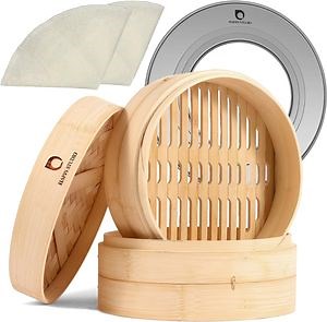[Hot Item] Bamboo Steamer Basket Dumpling for Cooking Dim Sum Momo Chinese Steaming Basket