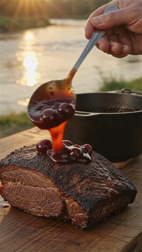 Smoked Brisket Point & Sticky Cherry BBQ Glaze 🥩🥩 #asmrfood #cooking