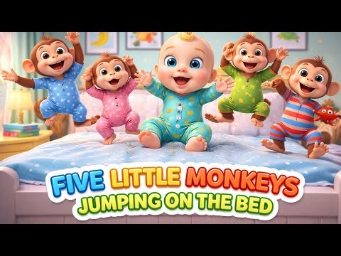 Five Little Monkeys Jumping on the bed 🐒 | Baby Bubbles | Calming Nursery Rhyme for Babies ✨