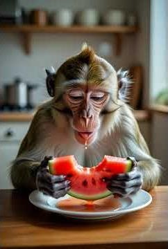 Monkey Eating Watermelon | Funny Animal Eating Moment 🍉🐒"