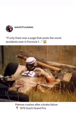 Worst Formula 1 Crashes on Instagram: "Zandvoort was wildly unsafe 🥶👇 There were storms as the class of 1979 arrived at the Circuit Park Zandvoort for the twelfth race of the season, with several issues dividing the paddock. For the drivers it was a case of safety, and the DSC leadership, namely Niki Lauda, Scheckter, Andretti and Laffite, demanded that the organisers add a chicane at Hondenvlak to slow speeds On Sunday, only 7 cars finished the race! Riccardo Patrese, driving for Arrows, cras