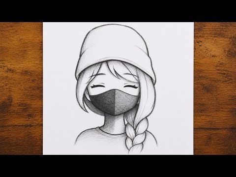 How to Draw a Masked Anime Girl EASY | Closed Eyes & Beanie | FULL PROCESS