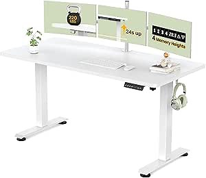 Veken 55 Inch Large Electric Standing Desk,Sit to Stand Up, Heights Adjustable, Work Home Office Computer Table for Study, Walking Pad, Writing, and Games, Wooden Desktop Desks, White