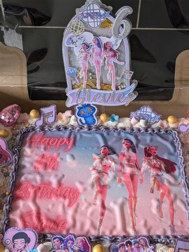 Kpop Sheet Cake 🎂 1 air bubble got under the sheet and created the ripples but it still tasted good! #kpop #fyp #caketoppers #cakedecorating #cake