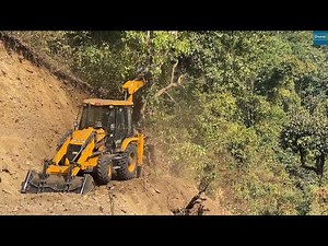 Huge Trees Felling Down & Widening Narrow Mountain Road with JCB Backhoe