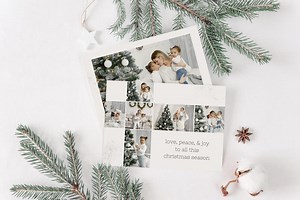 Ribbon Christmas Card Template, Unique Christmas Card, Canva Template, Custom Christmas Card, Holiday Greeting Card, Rustic Card Pic Collage - Etsy