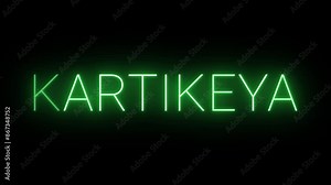 Flickering neon green glowing Kartikeya text animated on black background Stock Video