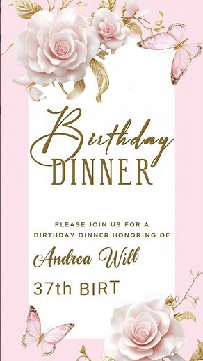 Elegant Pink Roses & Gold Butterfly Invitation • Animated Digital Video Evite
