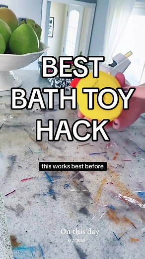 How gross is the inside of your kid’s bath toy? I only figured this one out for kid 3 & 4 🤦🏻‍♀️ Pretty sure that the first two played in moldy bath water 🤢 Grab your glue gun (mine has a permanent home in the kitchen!) and simply close up that hole on the bottom of your rubber duck with a dab of glue. This will prevent water from getting in and mold from forming. Have you found that gross mouldy goop in your bath toys? #getorganized #bathtoys #parentingtips #parentinghacks #rubberducky #onthi