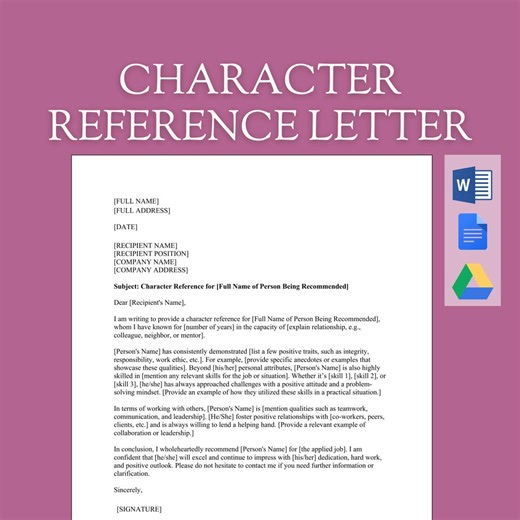 Character Reference Letter Template | Employee Professional Job Recommendation | Professional Referral Template New Position | Editable Word - Etsy UK