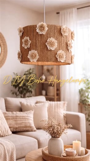 Serova Home on Instagram: "DIY Boho-Hängelampe: Ich habe mir diesen natürlichen Lampenschirm einfach selbst gemacht – aus braunem Papierseil und dekorativen Blumen und die Herstellung ist super einfach und total entspannend. Am Ende fühlt man sich richtig stolz auf das Ergebnis ✨ Ich habe das Lampengestell Schritt für Schritt mit Papierseil umwickelt und die dekorativen Blumen locker und versetzt aufgeklebt. Alles ganz entspannt, ohne Perfektionsdruck – genau die Art von DIY, die man auch abends
