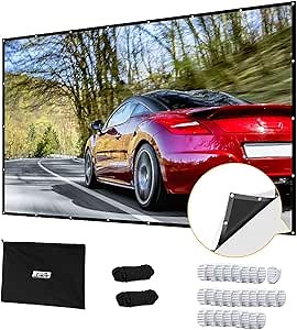 Projector Screen PVC, Upgraded 135 inch 4K 16:9 HD Portable Projector Screens, Premium Indoor Outdoor Movie Screen, Video Projection Screen for Home, Movies Theater, Outside Backyard