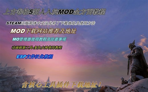 这个视频帮你入门《上古卷轴5》MOD-STEAM正版汉化补丁-ENB使用教学-MO管理器使用教学及注意事项-动画刷新工具复仇女神使用教程-ESP汉化教程-全方面