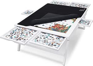 Jumbl 1500-Piece Puzzle Board w/Cover | 27” x 35” Jigsaw Puzzle Table w/ 6 Removable Storage & Sorting Drawers | Smooth Plateau Fiberboard Work Surface & Reinforced Hardwood | for Games & Puzzles