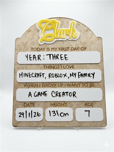 Custom Arched First Day of School Milestone Board | Personalized 3D Acrylic Name School Sign | Reusable Wood Back to School Photo Props