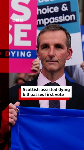 A bill to legalise assisted dying in Scotland has passed an initial vote at Holyrood. The proposals would allow terminally-ill, mentally competent adults to seek medical help to end their lives. | BBC Scotland News