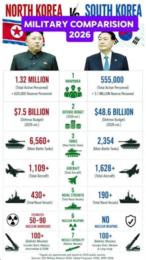 North Korea vs South Korea Military Comparision 2026 #shorts