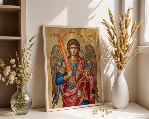 Archangel Michael Icon Print, Saint Michael Art, Catholic Wall Decor - Etsy
