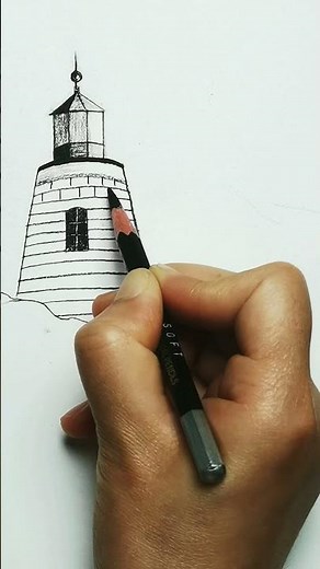 Lighthouse landscape drawing#pencildrawing #sketching #beginners