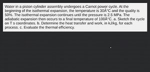 Water in a piston cylinder assembly undergoes a Carnot power cy... | Filo