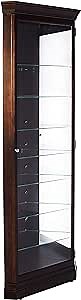 Howard Miller Drake Corner Curio Cabinet - Vertical Decor Showcase Wood Finish Adjustable Shelves & Levelers Lockable Door Illuminated Interior Lightning Perfect for Office and Home Decor