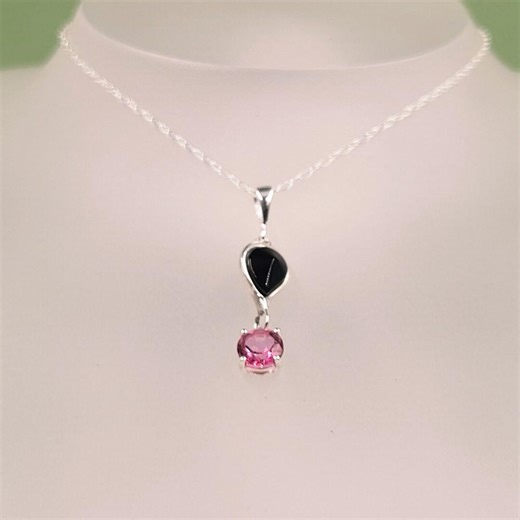 Whitby Jet & Pink Tourmaline Silver Necklace Natural Rare Gemstone Handmade Pendant - Etsy