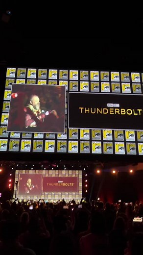David Harbour arrives in his Red Guardian costume to join the #Thunderbolts cast at the Marvel panel. #SDCC2024