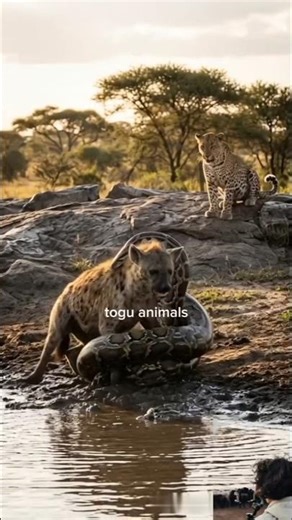 Hyena Trapped by a Giant Python While a Leopard Watches 👀