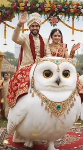 বিশাল পেচার উপর বড় কনে | Bride and groom ride on a giant owl #viral #wedding #greyowl