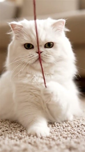 Cute cat playing with thread.