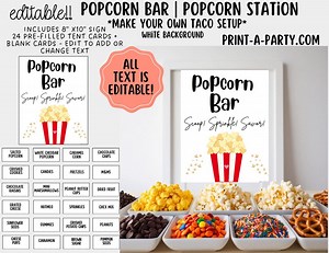 Editable Popcorn Bar - Sign and Topping Tent Cards Food Station - Perfect for Parties, Showers, School Events - Etsy