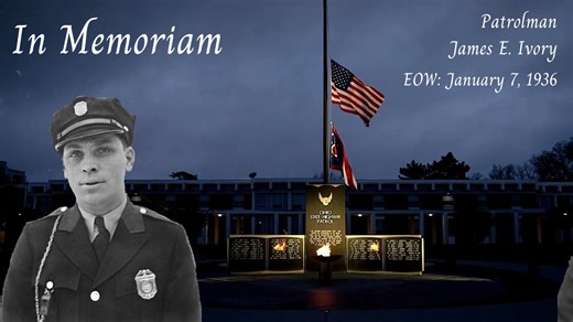 Patrolman James E. Ivory was critically injured in a motorcycle crash while on duty in Salem in January 1935. After a year of medical treatment and periods of hospital confinement, he died January 7, 1936, of injuries sustained in the crash. February 2, 1907 - January 7, 1936 Hometown: Bellefontaine 1st Academy Class: November 15, 1933 | Ohio State Highway Patrol