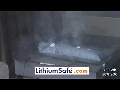 E-bike battery 750 Wh fire test with safety bag from LithiumSafe