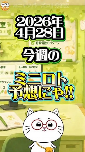 【ミニロト予想】2026年4月28日ミニロト最新予想にゃ！ちよーっとだけお届けしちゃうにゃよ！｜ロト予想、最新予想｜ #ニャンバ太郎 #ロト予想 #ミニロト
