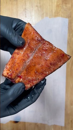 Smoked Atlantic salmon with a hot honey cranberry glaze