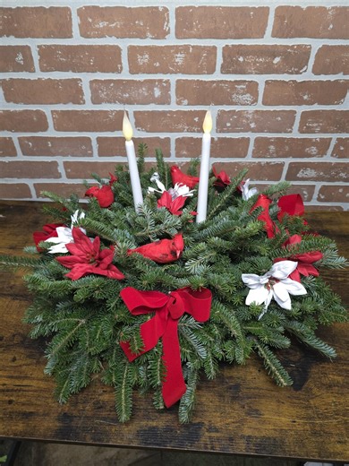 Fresh Christmas Evergreen Centerpiece With Cardinals & Candles, Holiday Table Arrangement, Live Winter Tabletop Decor - Etsy
