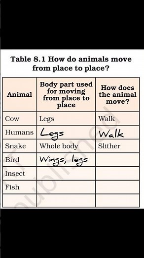 filled table 8.1, class 6th science, chapter 8 body movements. #class6science #biologyclass