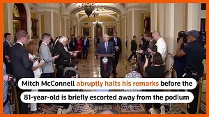 Top US Senate Republican Mitch McConnell freezes up, leaves press conference
