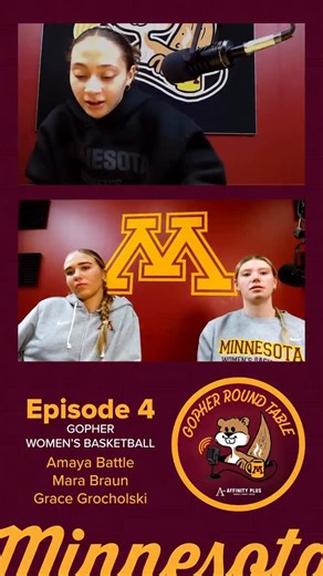 “If you could steal one teammate’s skill or attribute, who and what would it be? 🤔” Catch the newest episode of Gopher Round Table with Amaya Battle, Mara Braun and Grace Grocholski presented by Affinity Plus on the Gopher Sports YouTube page! | Minnesota Gophers