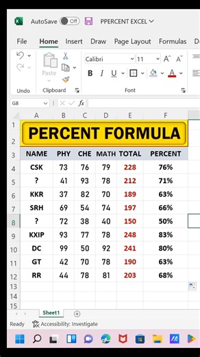 Percentage Formula in Excel ❓️ How to Calculate Percentage in Excel #shorts #computer #excel