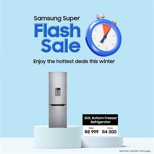 50 reactions · 7 comments | The 303L Bottom Freezer ensures that your food stays fresher for longer. It's available for R8 999 at the #FlashSale. Free scheduled delivery and payment options available. Get it NOW and save R4 000. Ts & Cs apply. Buy Now: https://bit.ly/3Px3MBq | Samsung | Facebook