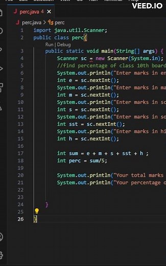 Java code to find percentage of a student #shorts #short